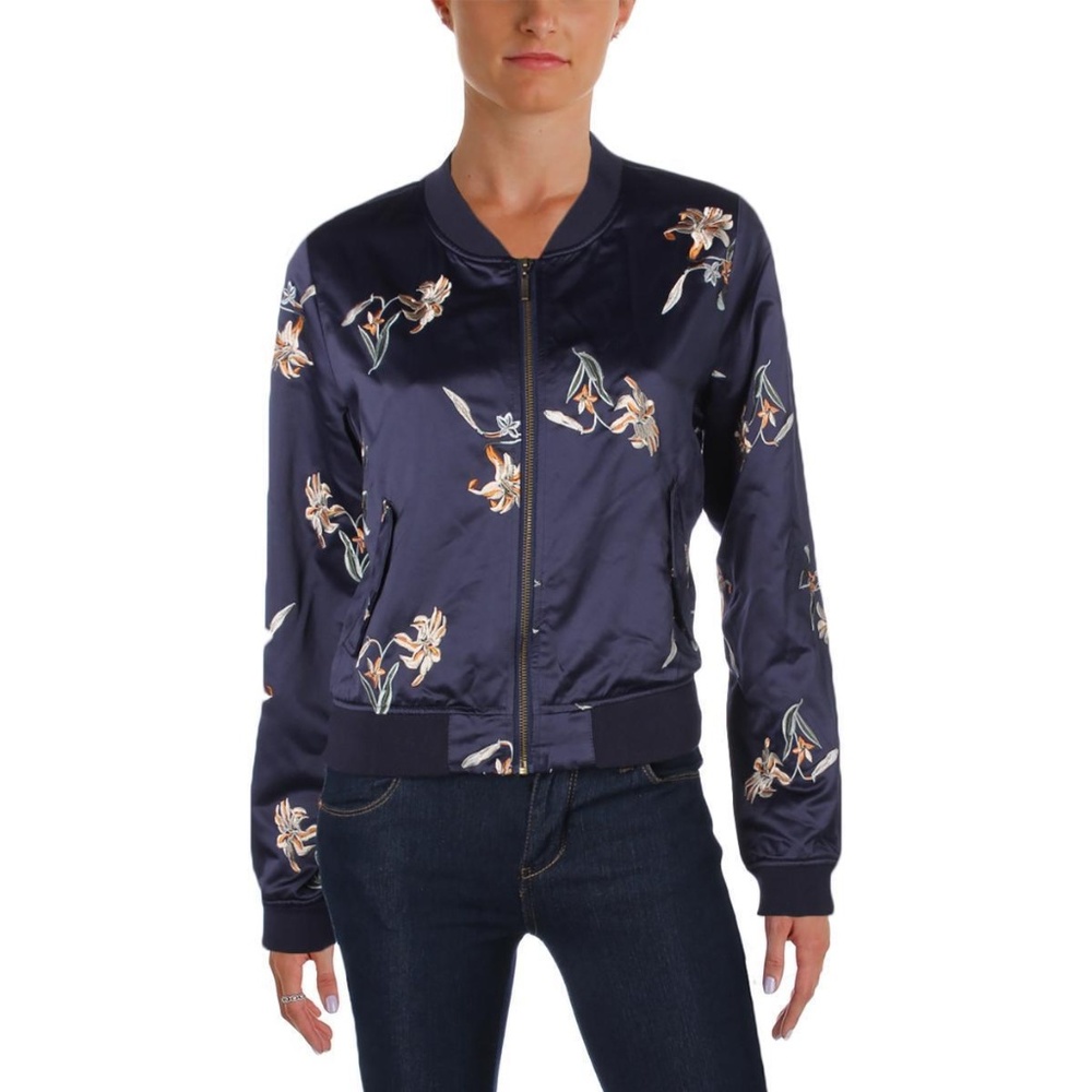 Aqua Womens Navy Floral Print Long Sleeves